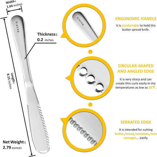 3-in-1 Stainless Steel Butter Knife for Cold & Hard Butter – Butter Spreader, Curler & Slicer with Crescent Hole