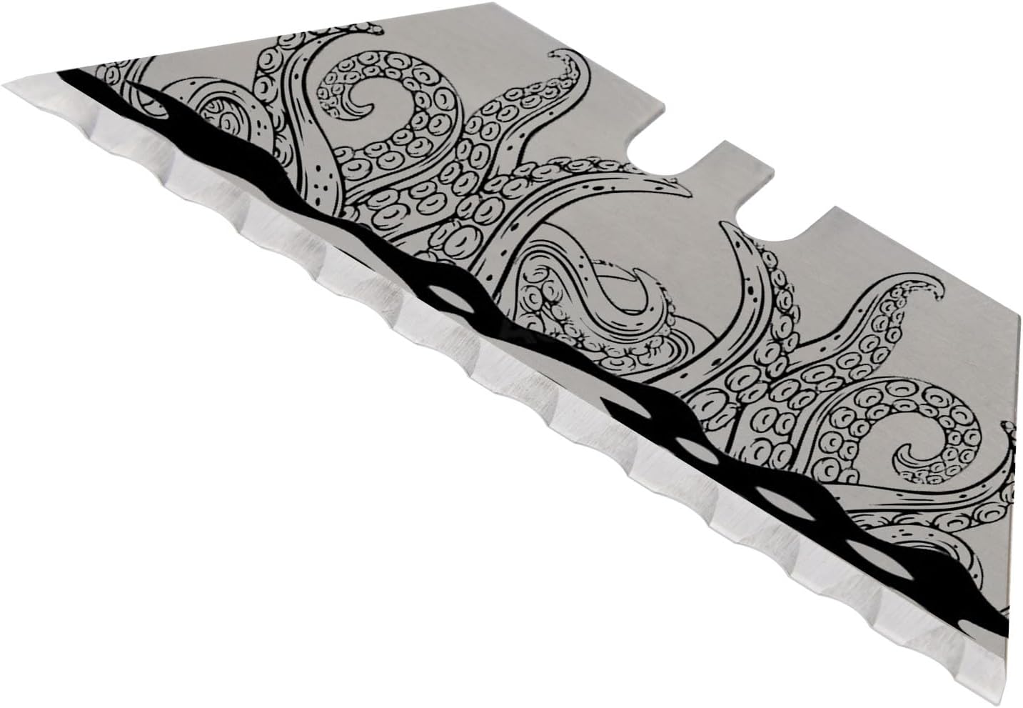 NDZ Performance Serrated Steel Blade Replacement for Utility Knife & Box Cutters, Custom Double Sided Laser Engraved Designs, Silver - Skull - 3 Pack