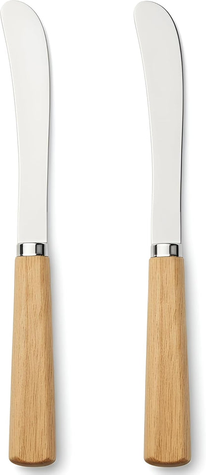 Butter Knife Set of 2 – Oak Wood Handle 17cm Stainless Steel Butter Knives for Spreading Butter, Jam, Cream Cheese, Soft Cheese – Rustic Wooden Spreader for Toast & Sandwich