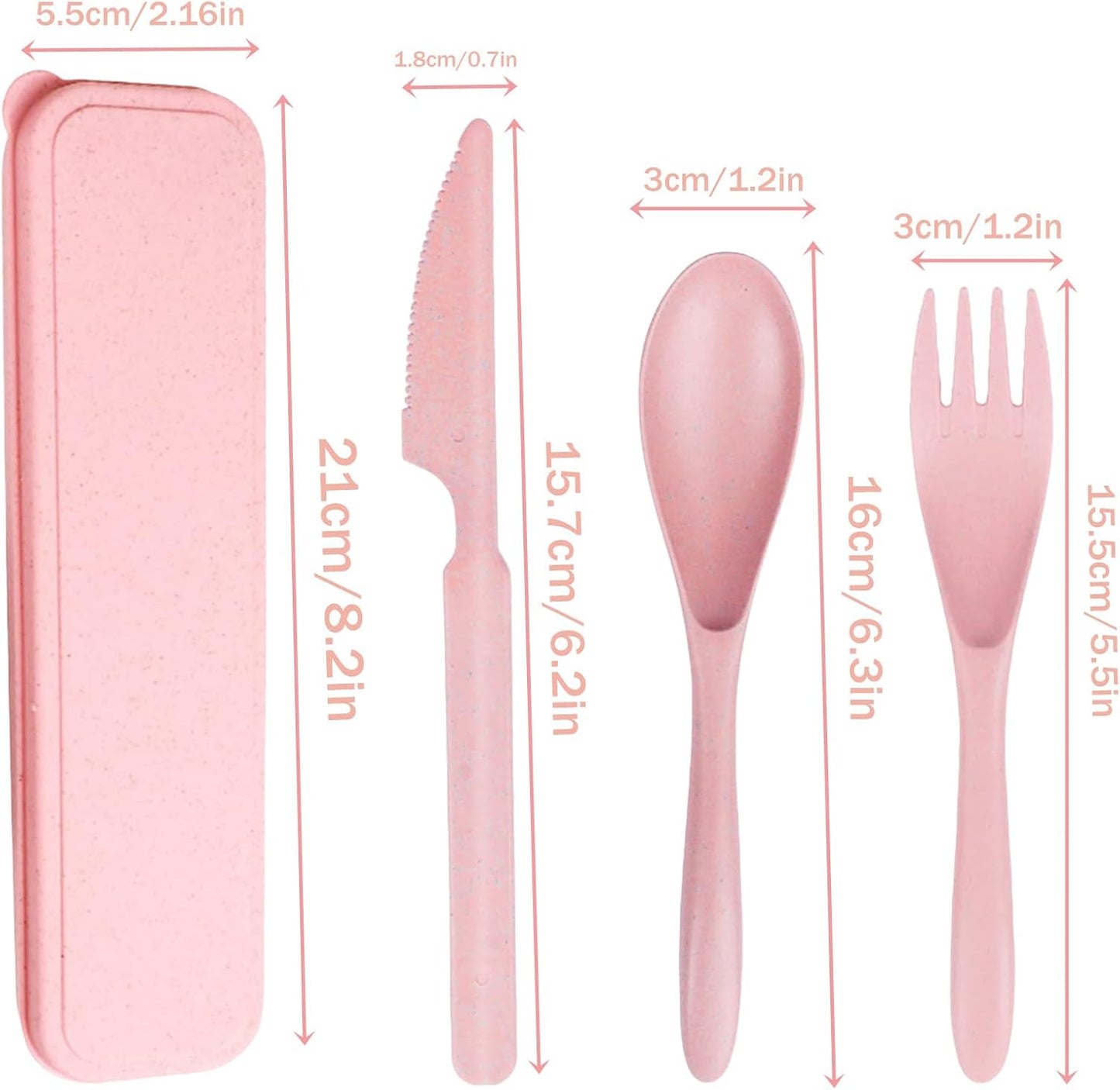Wheat Straw Utensils Set with Case, Reusable Travel Cutlery Set with Spoon Fork Knife, BPA-Free Portable Flatware for Camping, Hiking & Picnic (Beige)