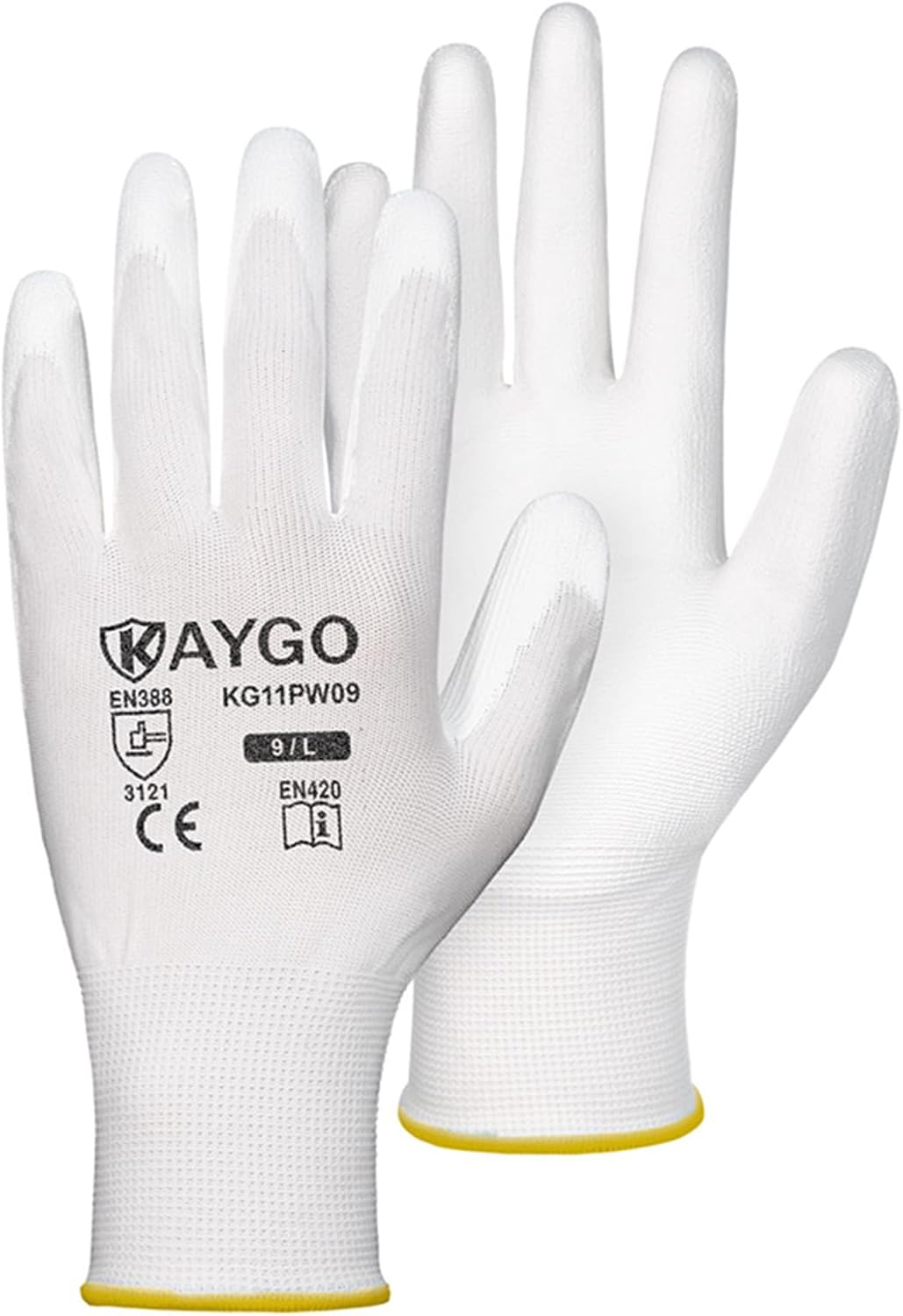 KAYGO Work Gloves for Men and Women,12 Pairs Seamless Knit PU Coated Safety Gloves, with Smooth Grip on Palm and Fingers, Ideal for Light Warehouse, Manufacturing, Gardening, KG11P (M, Black)