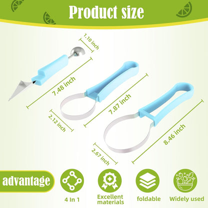 Suuker 4 in 1 Melon Baller Scoop Set, Stainless Steel Fruit Cutters Shapes, Watermelon Scooper and Baller, Fruit Carving Tools (Green)