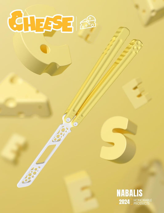 Nabalis Cheese Butterfly Knife Balisong Trainer, 6061 Aluminum, 420C Blade Material, Teflon-Coated, Public-Friendly Metal Trainer