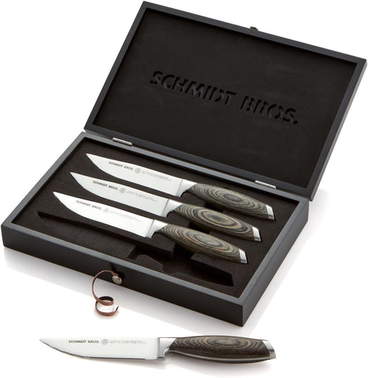Schmidt Brothers -Bonded Ash- 15-Piece Knife Set, High-Carbon Stainless Steel Cutlery with Downtown Acacia and Acrylic Magnetic Knife Block and Knife Sharpener