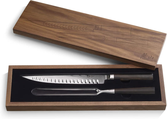Cangshan HAKU Series 2-Piece Carving Set with Walnut Box, Forged X-7 Damascus Steel, 501158