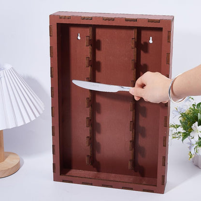 DICOSMETIC 7 Layer Wood Pocket Knife Display Case 16.73x10.83x2.36 Inch Wall Mount Knives Collection Display Holder for Collection and Storage, Holds up to 7 Knives
