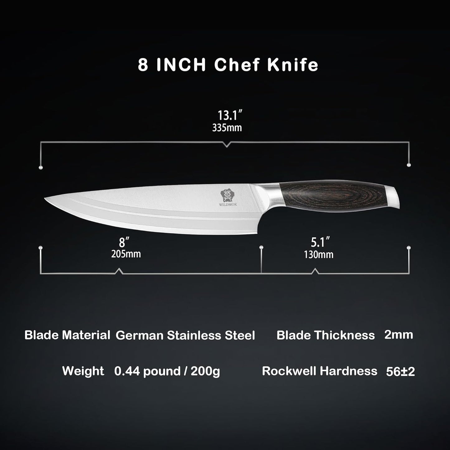 WILDMOK Meat Cleaver Knife 7.8 Inch, Ultra Sharp Chinese Chef's Knives - Kitchen Chopping Knife, German Steel & Ergonomic Handle for Meat Cutting Vegetable Slicing