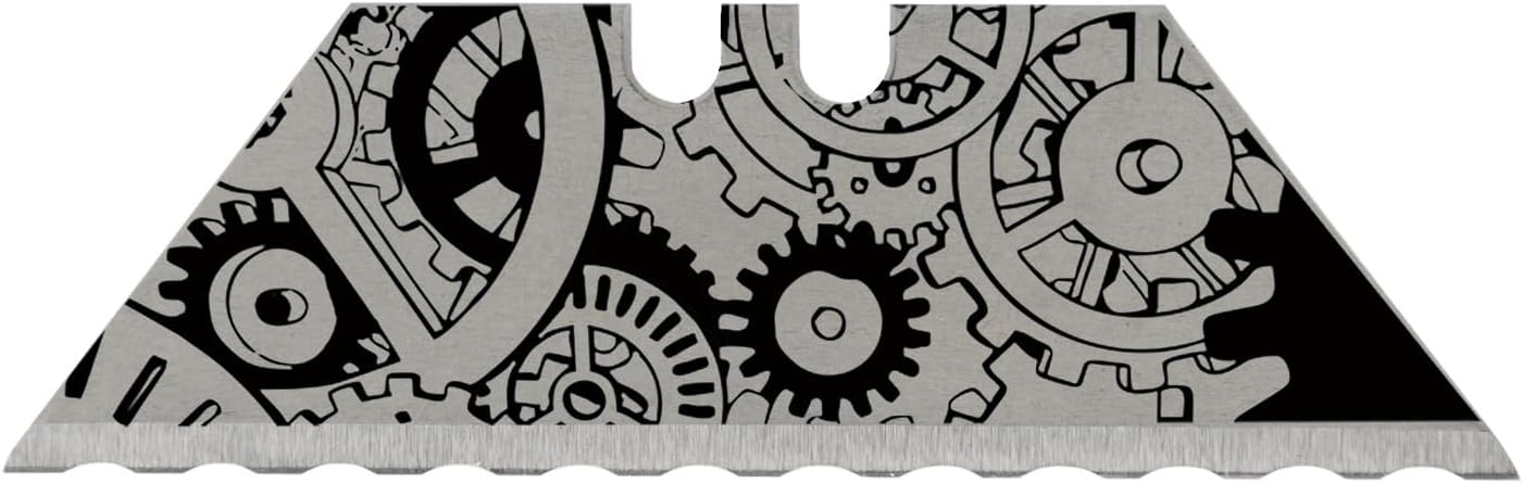 NDZ Performance Serrated Steel Blade Replacement for Utility Knife & Box Cutters, Custom Double Sided Laser Engraved Designs, Silver - Skull - 3 Pack