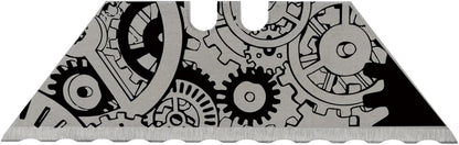 NDZ Performance Serrated Steel Blade Replacement for Utility Knife & Box Cutters, Custom Double Sided Laser Engraved Designs, Silver - Skull - 3 Pack