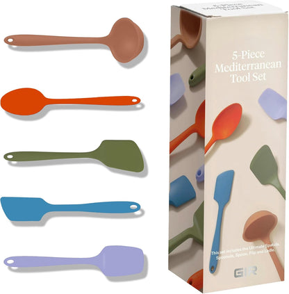 GIR: Get It Right 5 Piece Silicone Ultimate Kitchen Utensils Set - Ladle, Spatula, Flip, Spoon & Spoonula - Non-Toxic Cooking Utensils for Nonstick Cookware, Cooking and Baking - Red