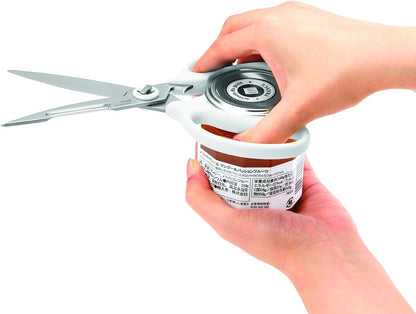 Multi-Purpose Kitchen Shears – Meat & Vegetable Cutter, Crab Cracker, Vegetable Peeler, Jar & Bottle Opener, Knife, Safety Cap, Dishwasher Safe (1 Pair, White)