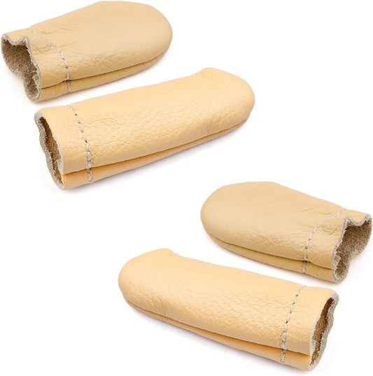 Mayboos 4 Pairs Leather Finger Protector Needle Felting Knitting Finger Thimble Guards Tools for Hand Craft Sewing Needlework Handmaking(Random Color)