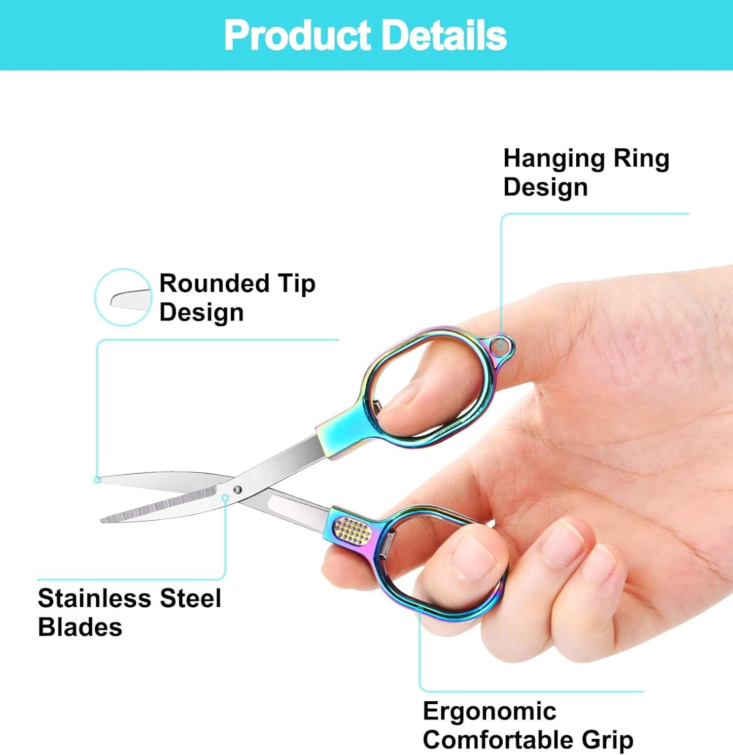 Zicolu Folding Travel Scissors Safety, Small TSA-Compliant and Portable with Case, Pocket Foldable Stainless Steel Retractable Cutters, Mini Craft Scissors for Home, Outdoor and Office Use