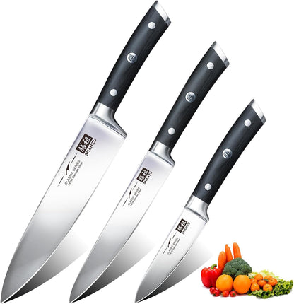 SHAN ZU 3Pcs BBQ Carving Knife Set with Sheath – for Turkey, Meat, BBQ, Brisket, Razor Sharp Slicing Knife, Professional 5Cr15MoV Stainless Steel, Ergonomic Full Tang Wood Handle, Gift Box Included