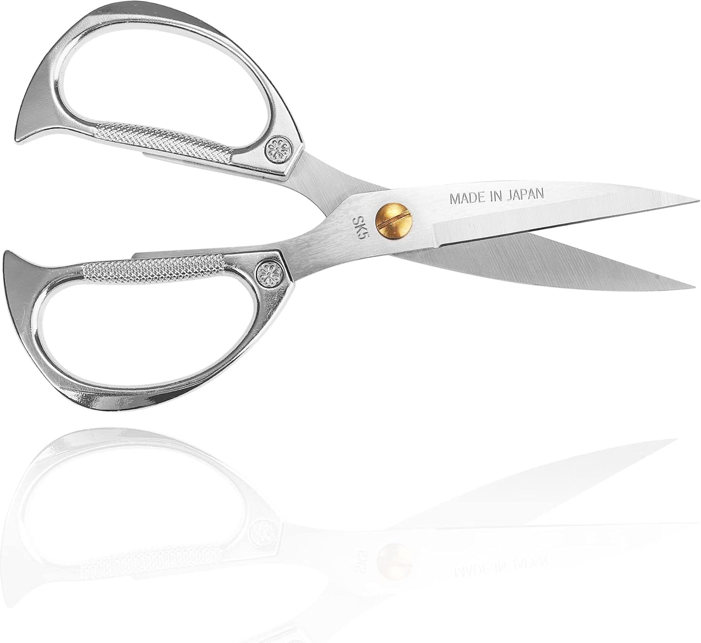 TONMA Kitchen Scissors All Purpose [Made in Japan], Japanese Heavy Duty Kitchen Shears with Ergonomic Handle for Herbs, Chicken, Food, Garden, Office, Fabric Crafting, Effortless Cutting - Silver