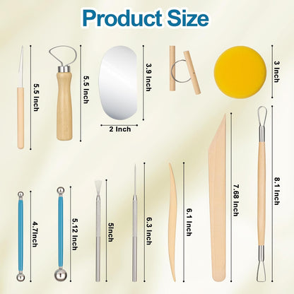 Amrules Clay Tools Kit, 12 PCS Polymer Clay Cutter Tools, Rectangle Shape Acrylic Press Board and Roller Pin Supplies Suitable for Shaping, Carving, Pottery Craft and DIY Projects