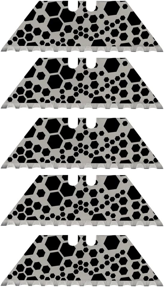 NDZ Performance Serrated Steel Blade Replacement for Utility Knife & Box Cutters, Custom Double Sided Laser Engraved Designs, Silver - Skull - 3 Pack
