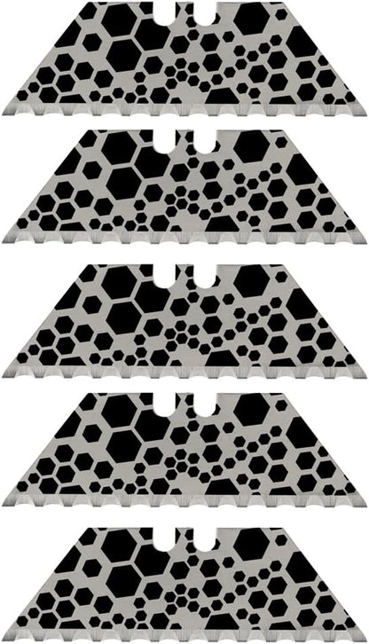 NDZ Performance Serrated Steel Blade Replacement for Utility Knife & Box Cutters, Custom Double Sided Laser Engraved Designs, Silver - Skull - 3 Pack