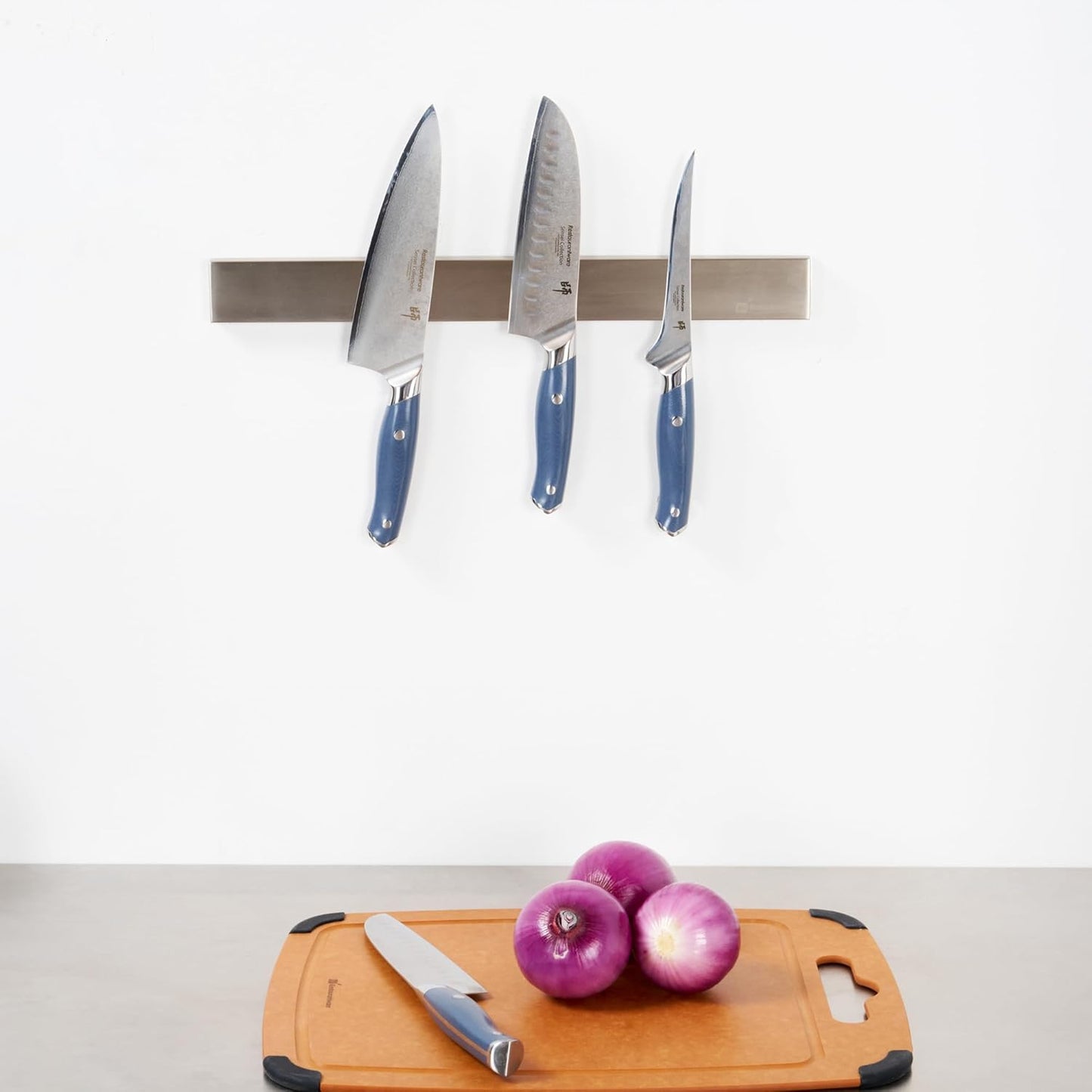 Restaurantware Eco Tek 17.7 Inch Magnetic Knife Holder For Wall 1 Powerful Knife Magnetic Strip - Space-Saving Organizer Securely Hang Kitchen Utensils or Tools Natural Wood Knife Hanger