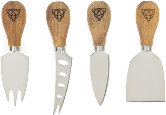 Biddy Murphy Irish Gifts Cheese Knife Set of 4, Irish Hardwood Handles, Laser Cut Trinity Knot Design, Stainless Steel Blade, Gift Boxed Set