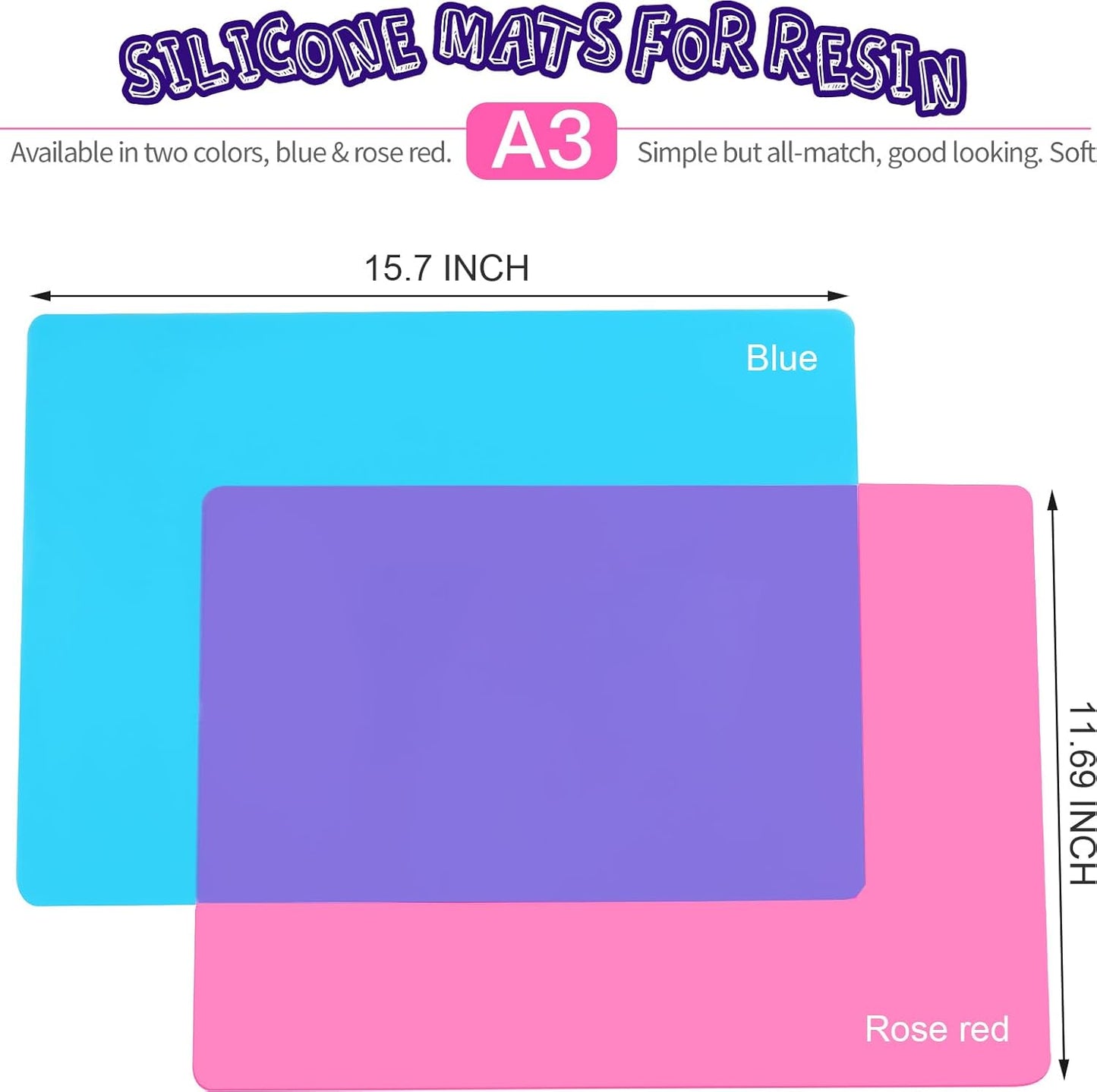 LEOBRO Silicone Mats for Crafts, 2 Pcs 11.69" x 8.26" Silicone Mats for Resin, Paint Clay Play Dough Mat, DIY Arts and Crafts, Light Gray & Clear