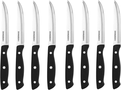 Farberware Triple-Riveted 4-Piece Steak Knife Set, High-Carbon Stainless Steel, Razor-Sharp Knives, Kitchen Knives, Set of 4, Black