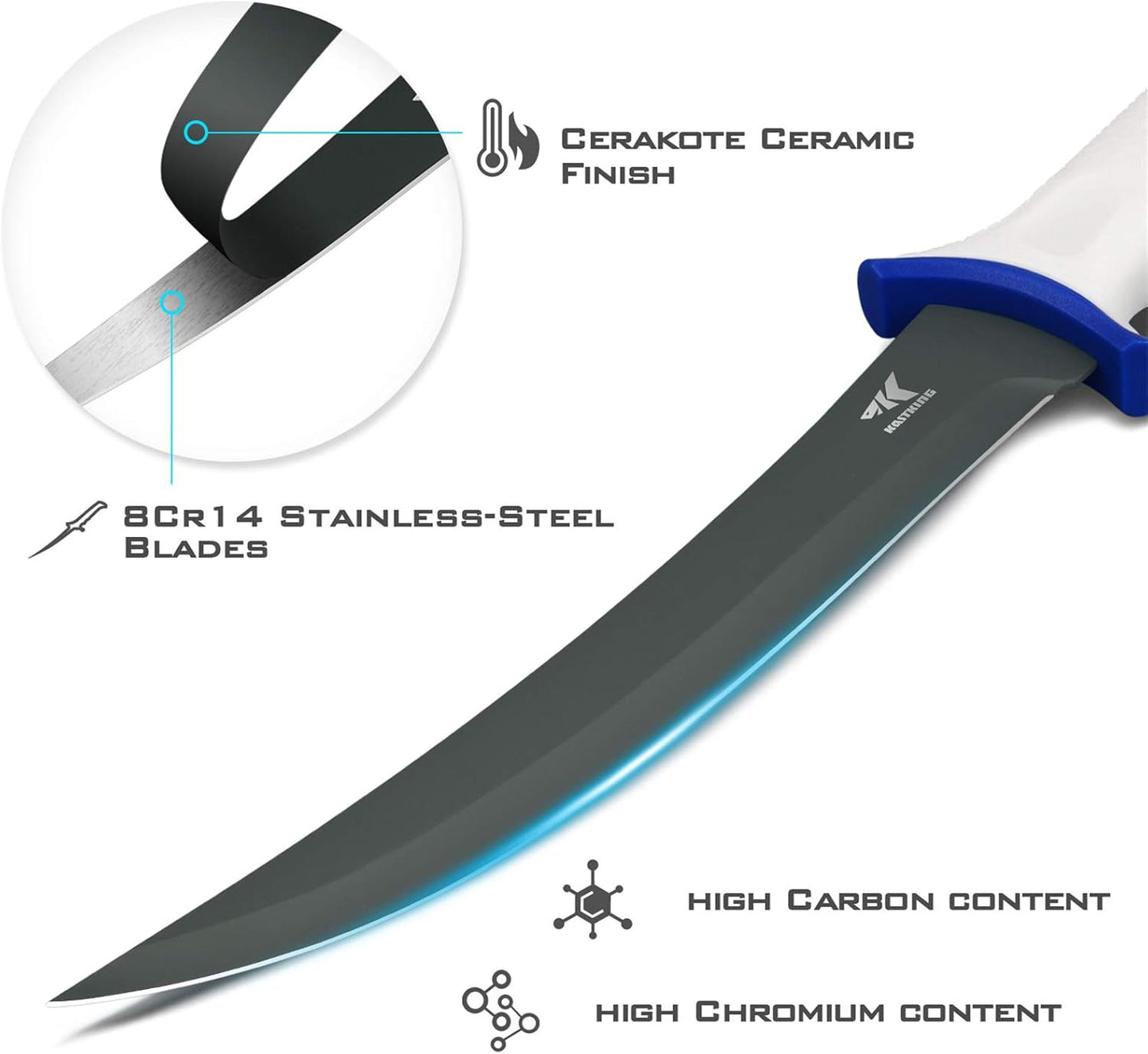 KastKing Spartacus Fillet Knife, Razor Sharp 8Cr14 Stainless-Steel Blade, Boning and Food Prep Knives, Durable/Comfortable Handles, Protective Sheath, Perfect for Fresh or Saltwater