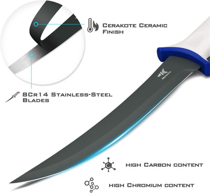 KastKing Spartacus Fillet Knife, Razor Sharp 8Cr14 Stainless-Steel Blade, Boning and Food Prep Knives, Durable/Comfortable Handles, Protective Sheath, Perfect for Fresh or Saltwater