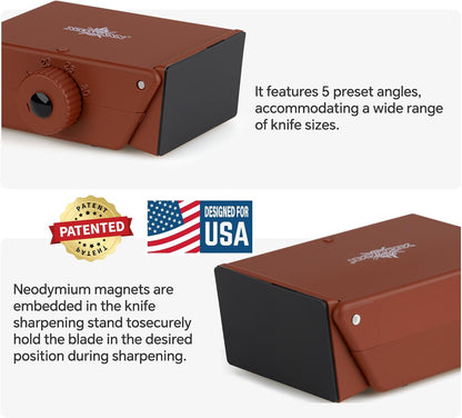 Luxury Knife Sharpening Kit – Patented Multi-Angle Premium Rolling Knife Sharpener for Chef, Fruit, and All Steel Knives,Gift for Men/Dad (Brown)