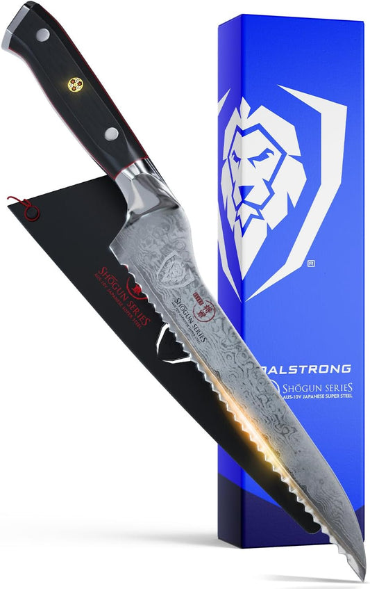 Dalstrong Serrated Offset Bread Knife - 8 inch - Shogun Series - Deli Knife Gift - Damascus - AUS-10V Japanese Super Steel - Bread Slicer Cutter - Slicing Knife - Vacuum Treated - G10 Handle - Sheath