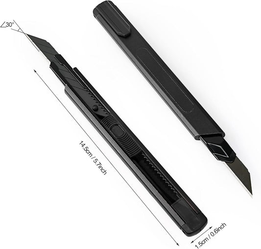 FOSHIO Retractable Utility Knife with 30 Degree Snap Off Blade 9MM, Box Cutter for Carton, Cardboard and Box, Office, Home Use, 3 Pack Black Aluminum Handle Knife with Extra 30 Replacement Blades