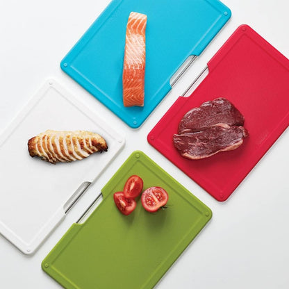 Joseph Joseph Folio Plastic Kitchen Cutting Board Set with Storage Case Color-Coded Easy-Access Design Dishwasher Safe Non-Slip, Large, Silver