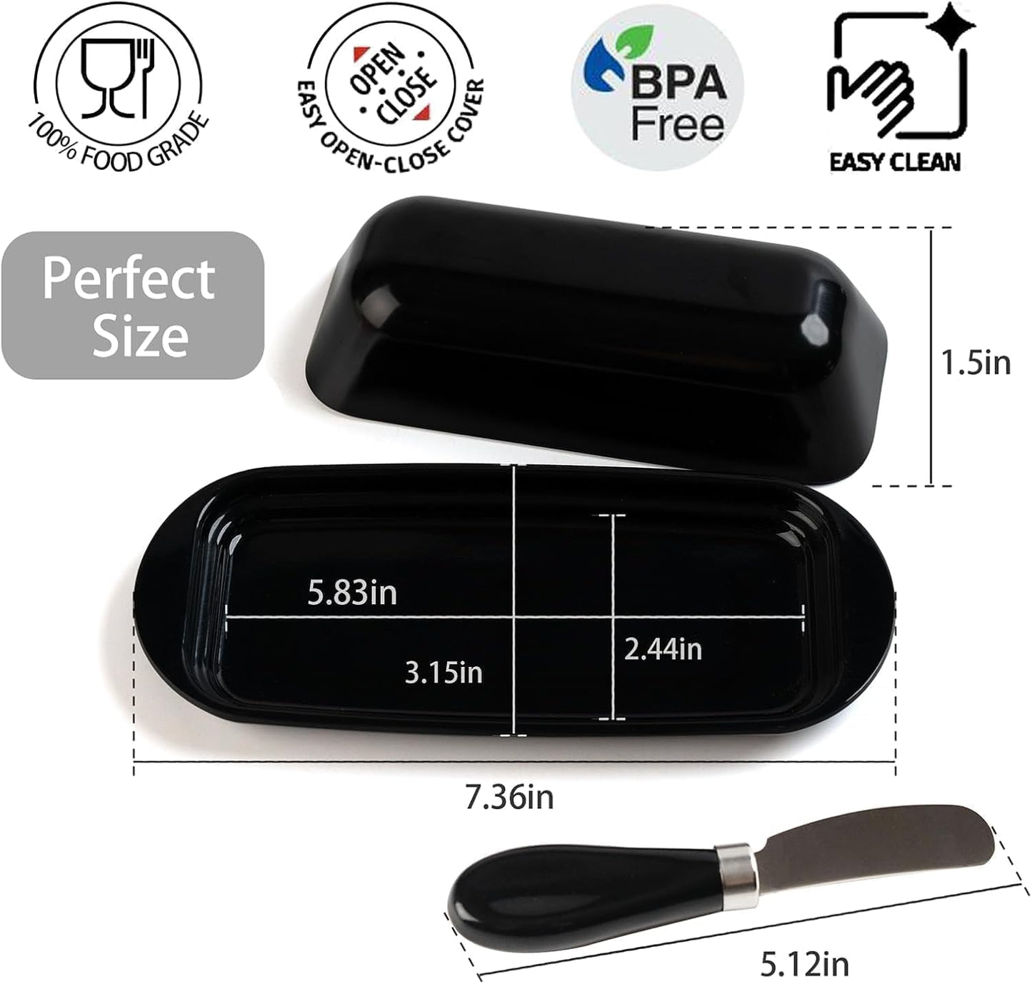 BPA-Free Melamine Butter Dish with Lid & Stainless Steel Knife - Farmhouse Butter Keeper for Countertop & Refrigerator, Dishwasher Safe, Holds 1 Stick with East & West Coast Butter-Cream