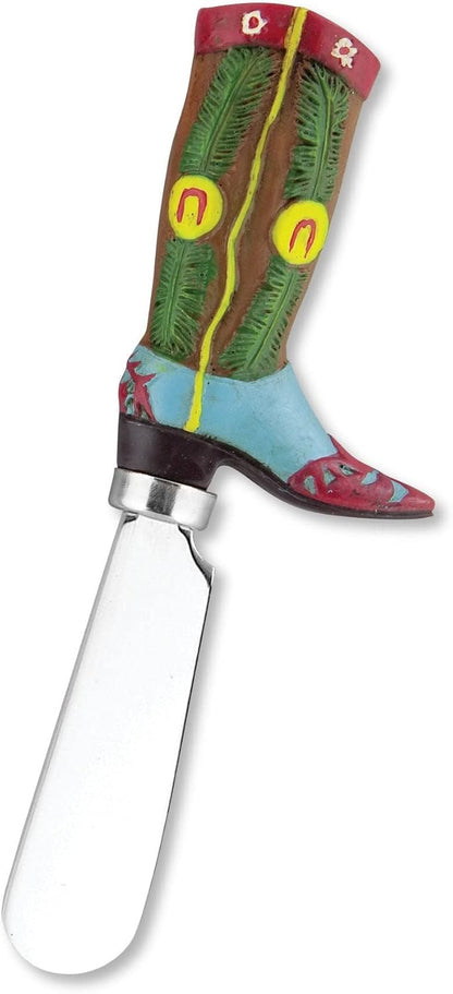 Supreme Housewares Western Cowboy Boot Cheese Spreaders, Hand-Painted Resin Handles with Stainless Steel Blades for Spreading Cream Cheese, Butter, and Jam, Assorted Designs, Set of 4