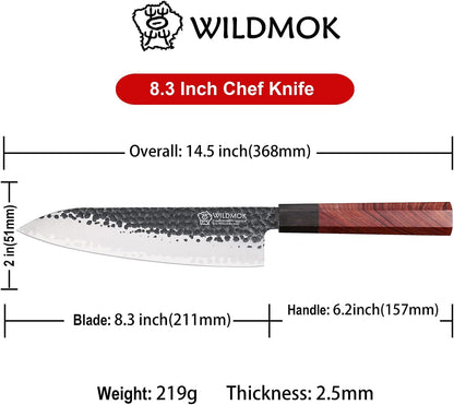 WILDMOK 8 Inch Chef Knife 3 Schichten 9CR18MOV CLAD STAEL, geschmiedetes Gyuto -Chef Knife mit achteckigem Griff
