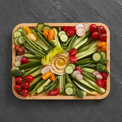 Farberware Build-A-Board Bamboo Cutting Board with Single Storage Compartment, Clear Locking Lid, Black Handles, Perfect for Charcuterie & Snacks