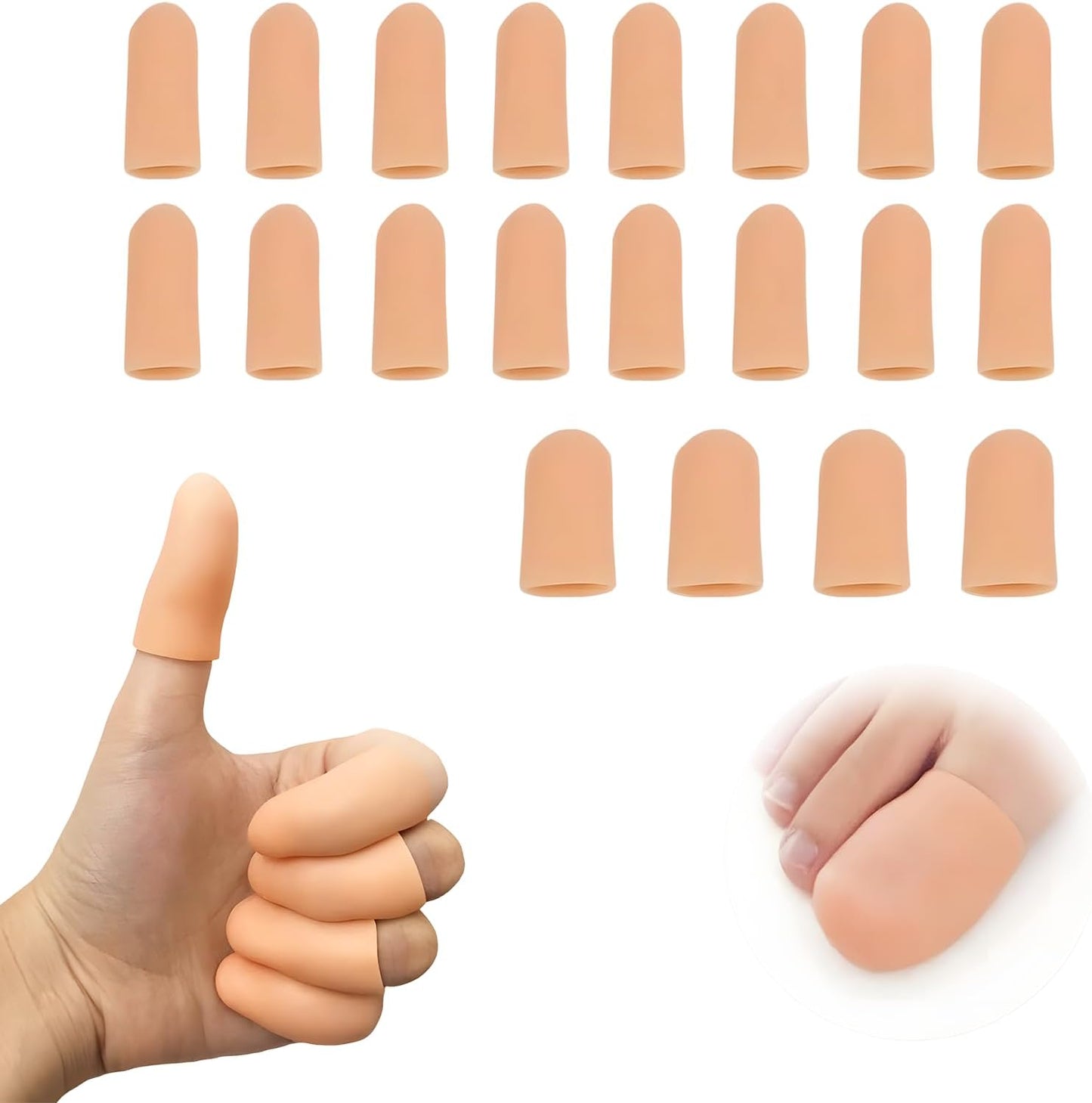 10PCS Silicone Finger Protectors Cots Thumb Protector - Waterproof Finger Protector for Cuts, Injuries & Crafting, Fingertip Protector Glove That Covers Thumb Finger Covers(Medium & Large, Nude)