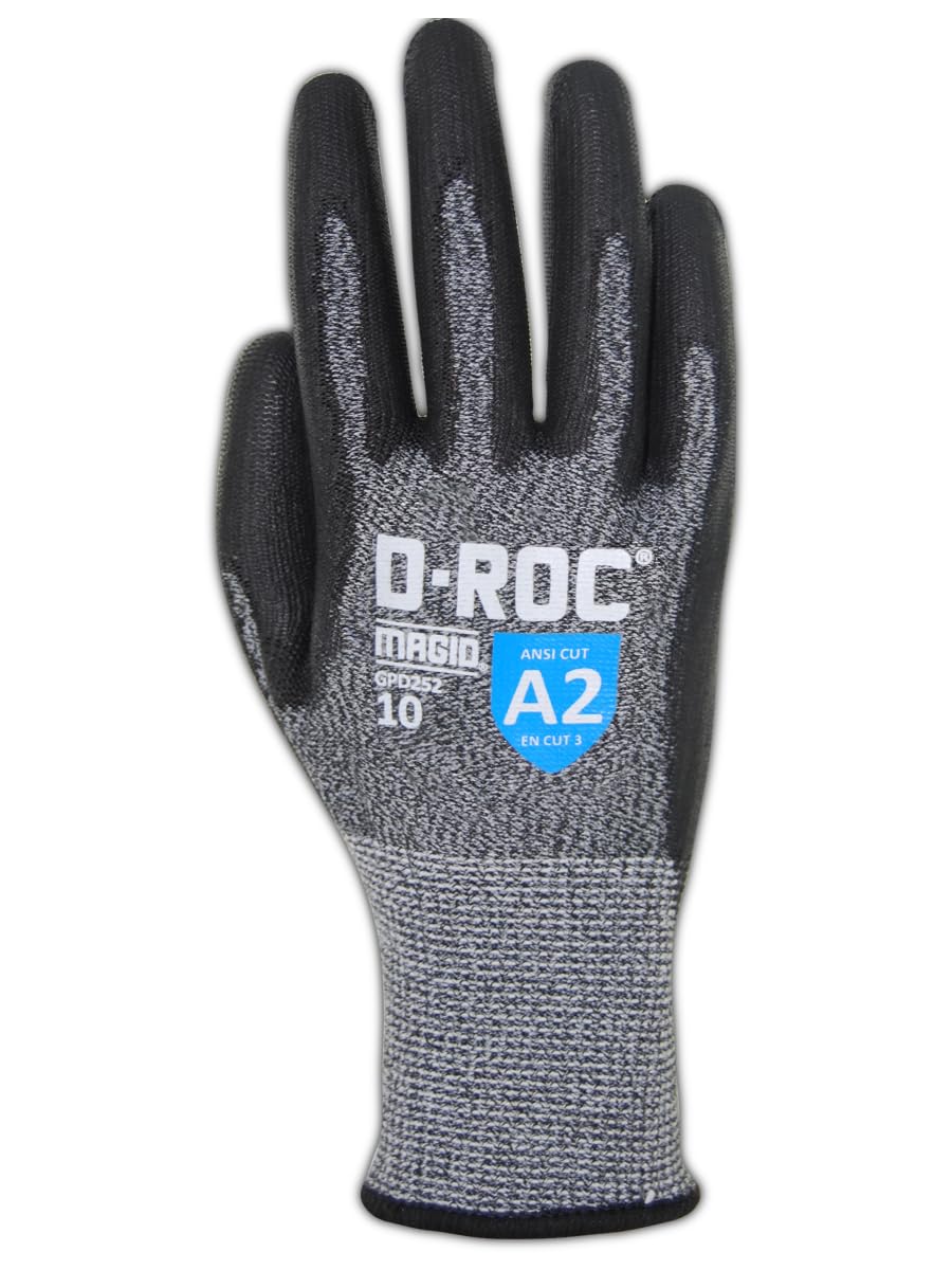 MAGID Griffin Gear ANSI A2 Polyurethane Coated Work Gloves, 12 Pairs, Size 9/Large (GPD252)