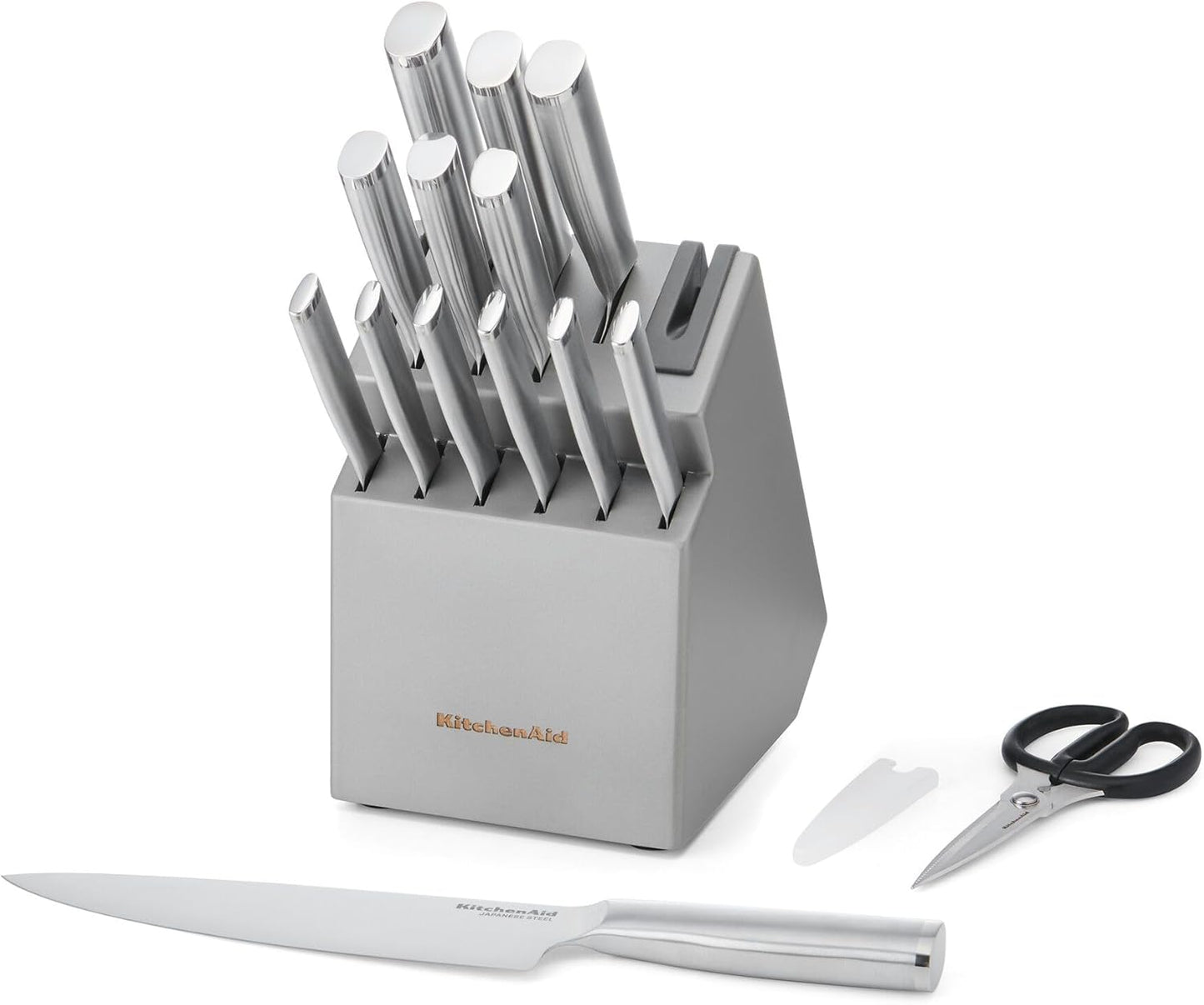 KitchenAid Gourmet Knife Block Set with Built-in Sharpener, 15-Piece, Stainless Steel