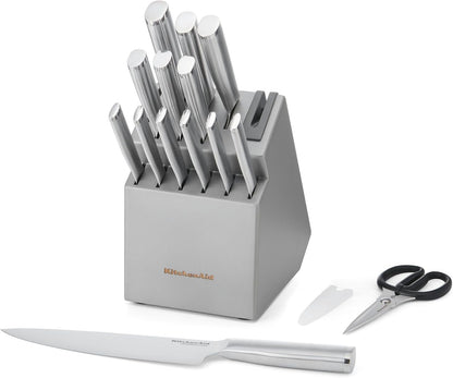 KitchenAid Gourmet Knife Block Set with Built-in Sharpener, 15-Piece, Stainless Steel
