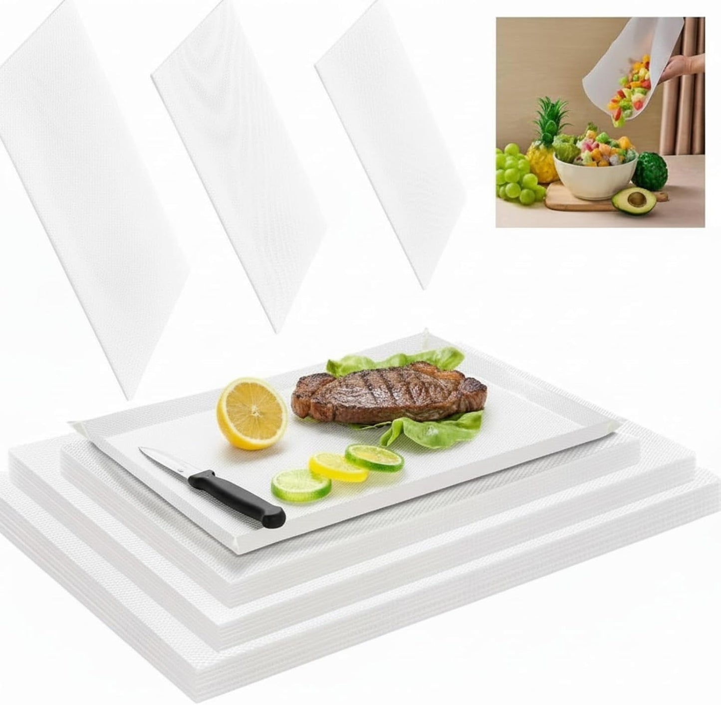 LemonRoad 30 Count Disposable Cutting Board Sheets Flexible Plastic Cutting Mats Portable Large Chopping Boards for Kitchen Cooking Traveling Camping BBQ 3 Size, 16.5 x 12 In, 15 x 12 In, 13 x 9.5 In