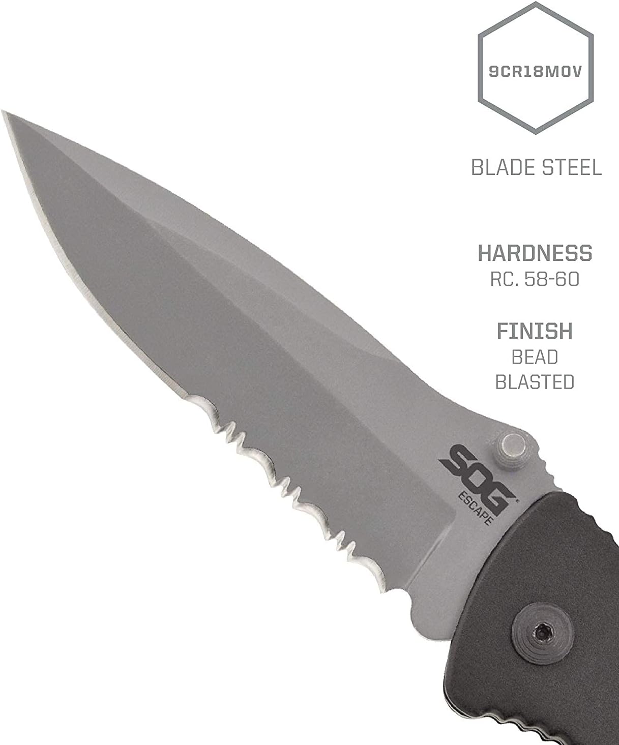 SOG Escape Tactical Folding Knife- 3.4 Inch Serrated Edge Blade Emergency Pocket Knife with Glass Breaker, Wire Stripper and Line Cutter Blades-Black (FF25-CP)