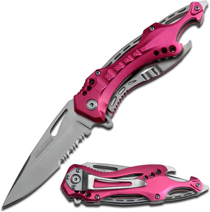 Tac-Force Folding Pocket Knife, 3.25-inch Serrated Blade, Orange Aluminum Handle, 7.75-inch Overall Length TF-705EM