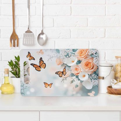 Coffee Set Cutting Board with Handles Coffee Maker Muffin Cup Flower Hot Drink Love Cutting Boards Plastic Safe Chopping Board for Kitchen 16" x 10" x 0.24"