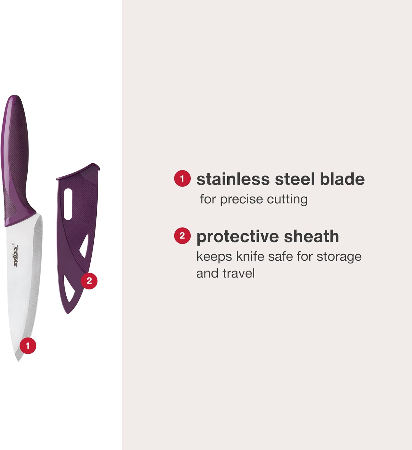 Zyliss Classic Utility Knife with Stainless Steel 15° Hollow-Ground Blade, Ergonomic Wheat Straw Handle, Finger Guard & Blade Cover, Dishwasher Safe Kitchen Knife