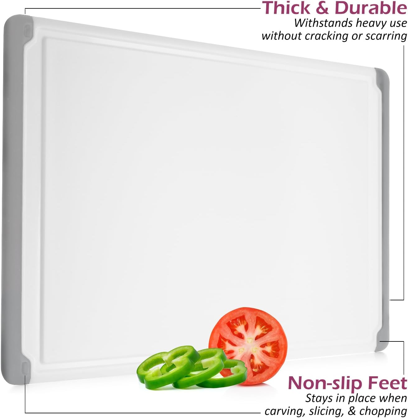 Extra Large Plastic Cutting Board for Kitchen - 18 Inch Dishwasher Safe Cutting Board, Reversible Chopping Board with Juice Groove + Non Slip Feet for Meat, Fruit, Vegetables, Meal Prep by Belwares