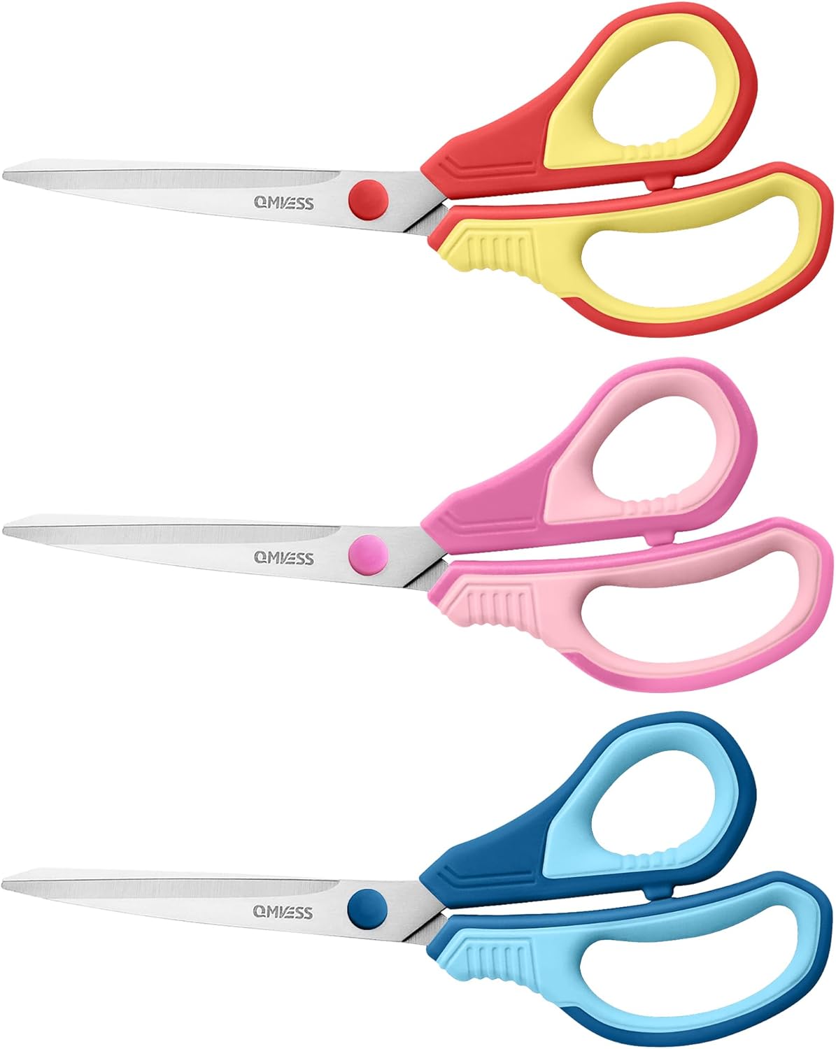QMVESS 8.5" Scissors All Purpose 3 Pack, Ultra Sharp 2.5mm Thick Blade Scissors for Office, Professional Ergonomic Comfort Grip for Office School Home Fabric Sewing DIY Craft Cutting General Use