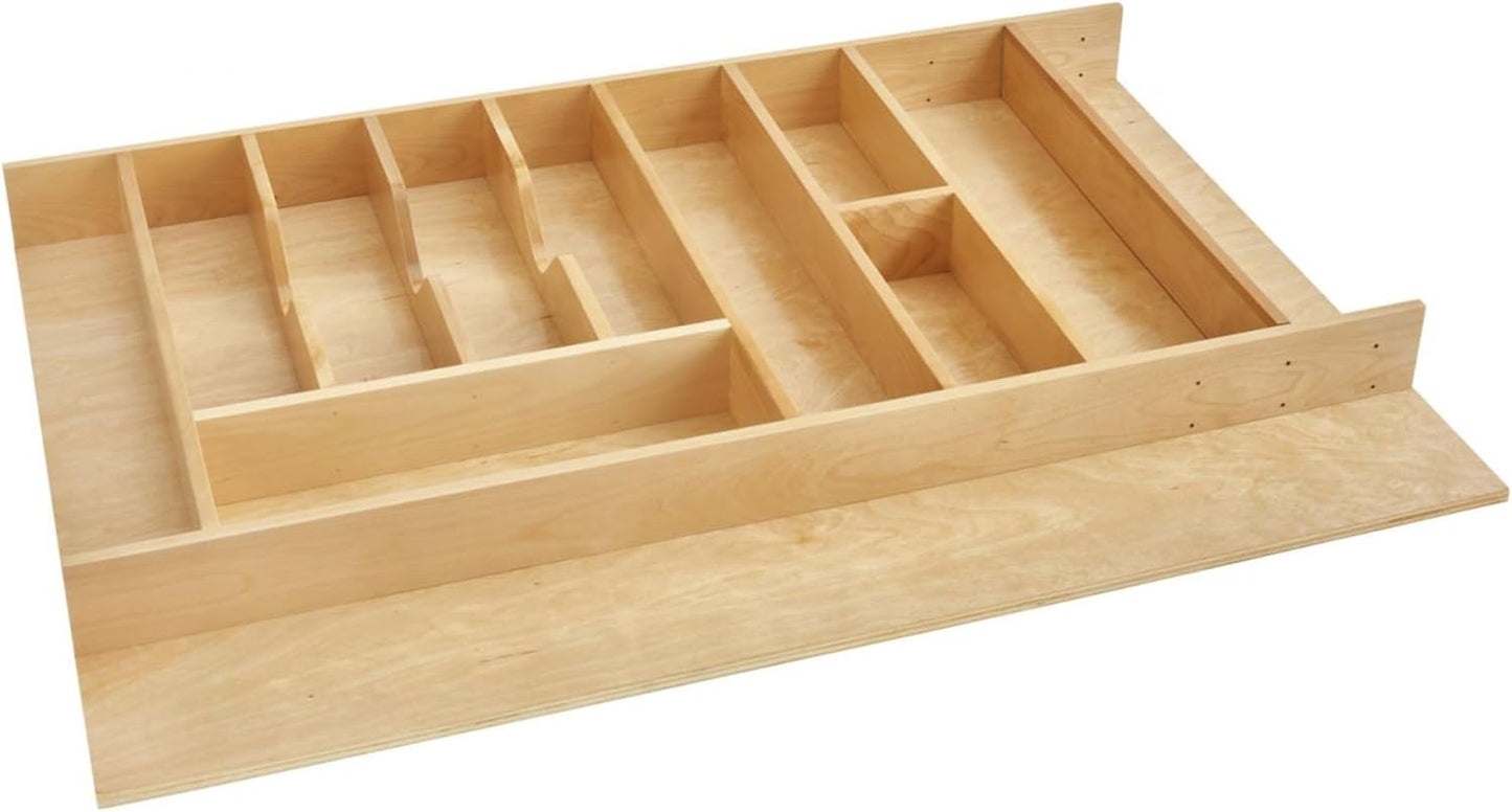 Rev-A-Shelf Trim-to-Custom-Fit Silverware Drawer Organizer For Kitchen Utensils, Cutlery Cabinet Storage Divider Insert, 33.11" x 21.97", Maple Wood, 4WUTCT-36SH-1
