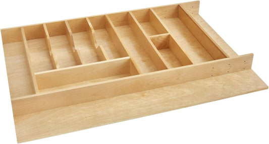 Rev-A-Shelf Trim-to-Custom-Fit Silverware Drawer Organizer For Kitchen Utensils, Cutlery Cabinet Storage Divider Insert, 33.11" x 21.97", Maple Wood, 4WUTCT-36SH-1