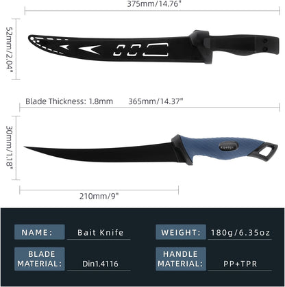 9 Inch Fish Fillet Knife - Premium German DIN 1.4116 Stainless Steel, Ultra Sharp Flexible Blade for Fish Filleting, Salmon, Trout, Non-Slip Handle, Professional Boning Knife with Sheath, Great for Anglers & Home Cooks